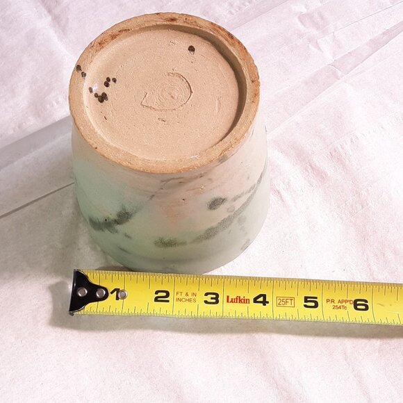 Handmade Ceramic Planter with Abstract Green & Beige Glaze - Picture 9 of 9